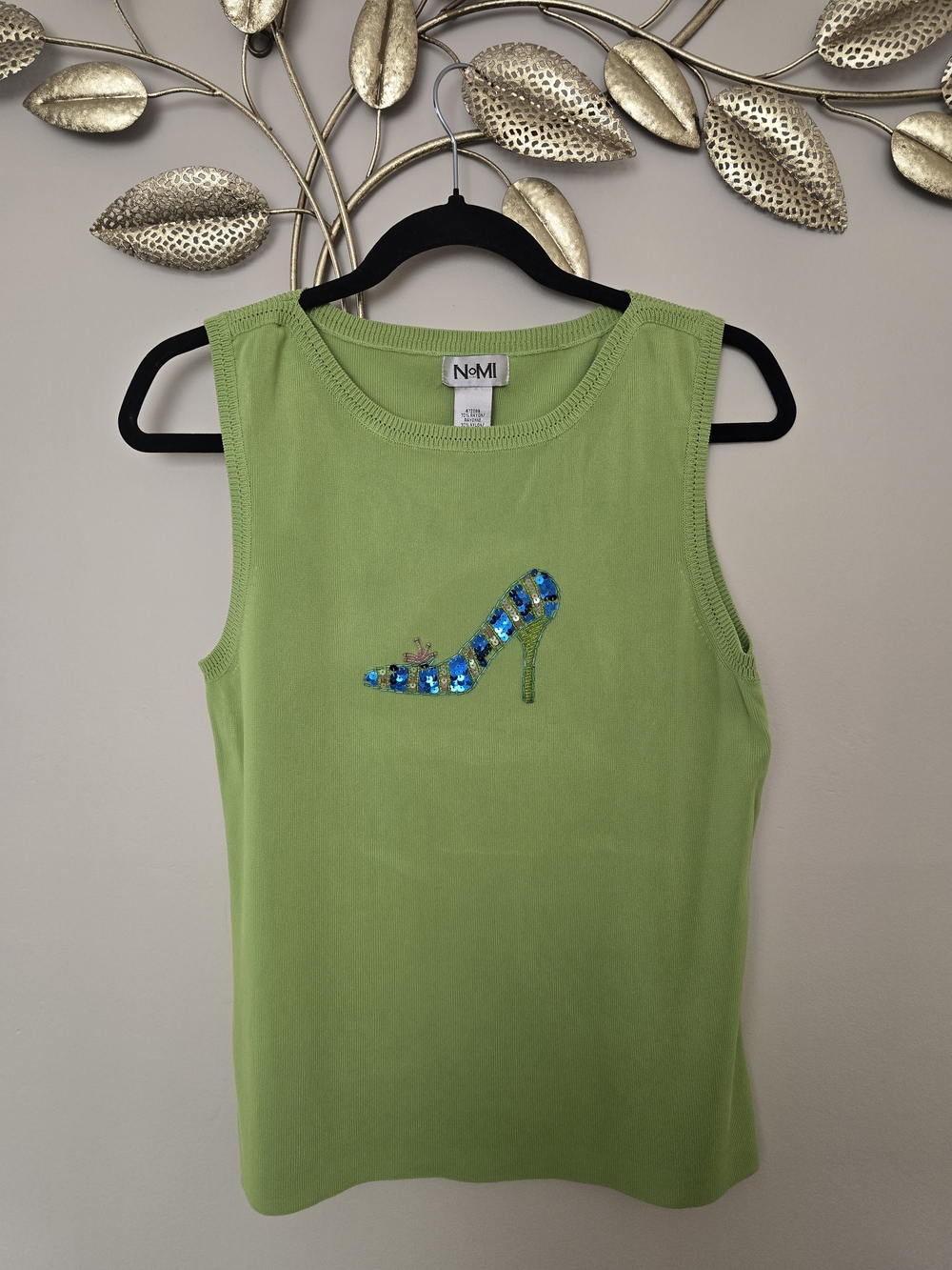 NoMi Lime Green Sleeveless Sequin Heel Tank Size L Rayon